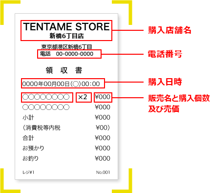 レシート撮影方法 説明画像