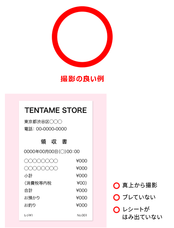 レシート撮影方法 正しい例